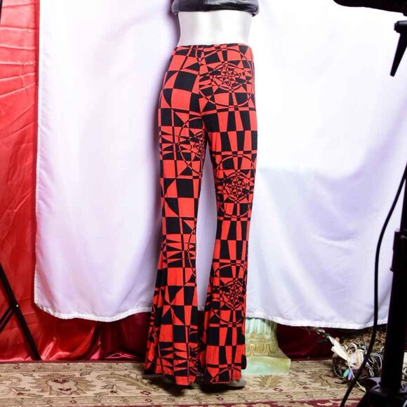 **Sold** KILLSTAR SUSPIRIA MOOD [BLACK/ RED] Stretch Flared Pants - Picture 4 of 5